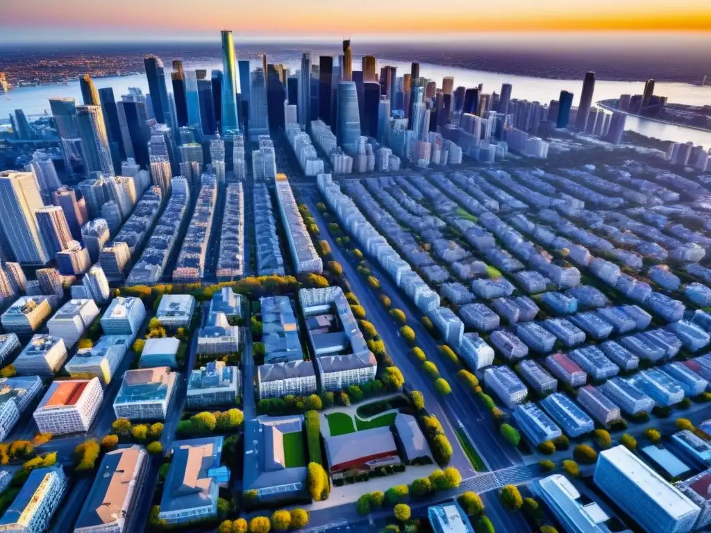 Metrópolis vibrante: mercado inmobiliario en auge Vista aérea detallada de una bulliciosa ciudad con rascacielos, reflejando el dinámico mercado inmobiliario y las mejores estrategias de salida