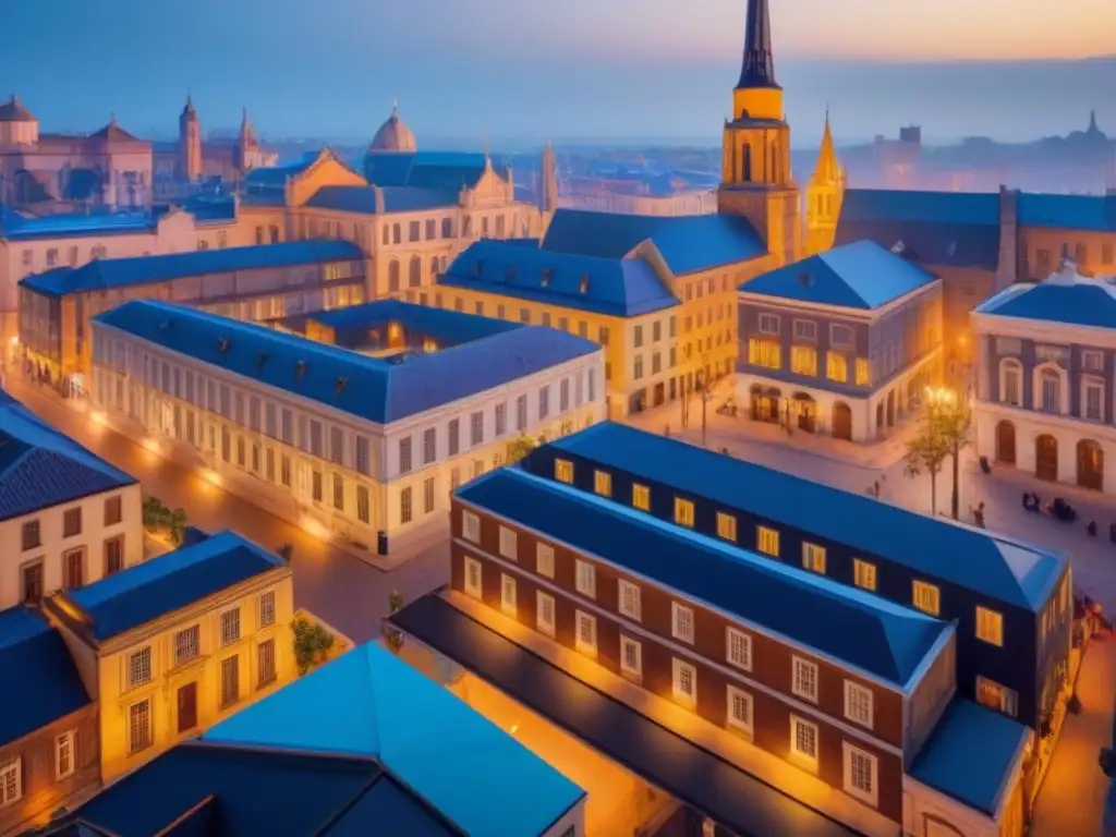 Centro histórico: fusión perfecta entre lo antiguo y lo moderno Vista aérea detallada de centro histórico con arquitectura antigua y moderna en perfecta armonía