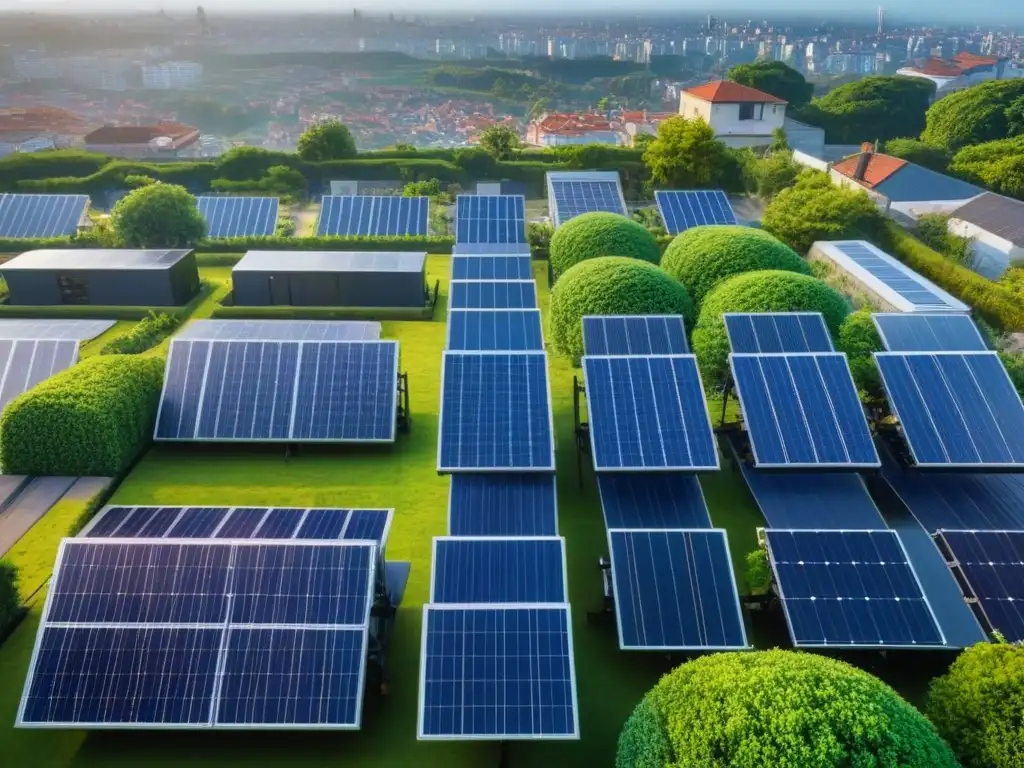 Metrópolis sostenible: vista aérea con certificación verde Vista aérea detallada de una ciudad moderna con certificaciones verdes para inversores inmobiliarios