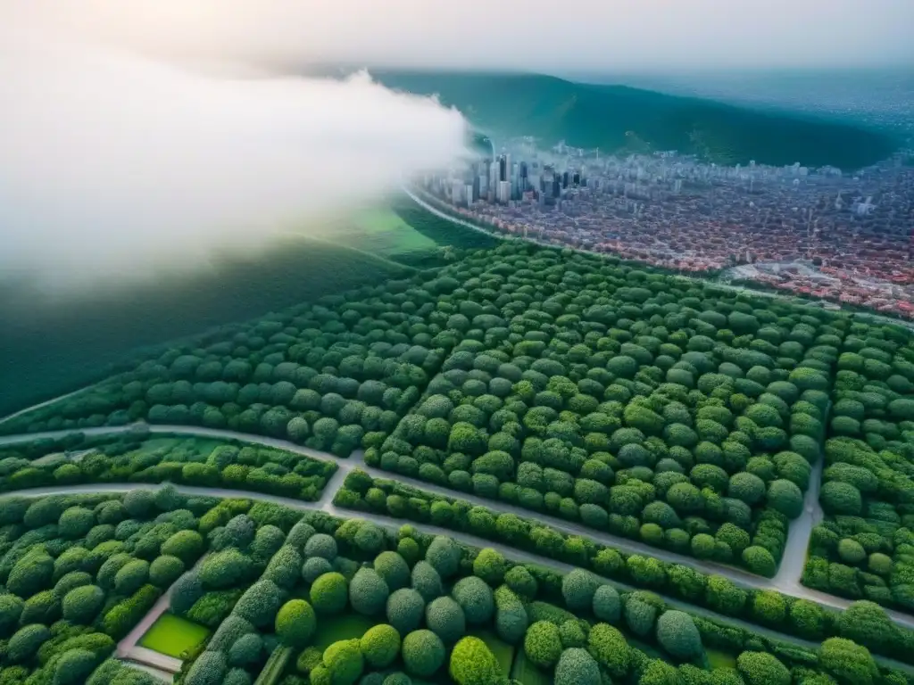 Vista aérea detallada: ciudad planificada con armonía urbana Vista aérea detallada de una ciudad vibrante con planificación urbana ejemplar