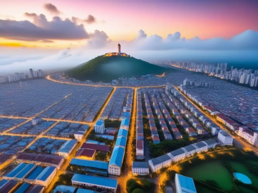 Skyline moderno y vibrante de la República Dominicana Vista aérea detallada de una ciudad bulliciosa en República Dominicana con modernos rascacielos y calles vibrantes