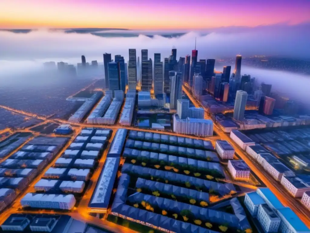 Vista aérea detallada de zonificación urbana Vista aérea detallada de una ciudad con zonificación residencial, comercial e industrial