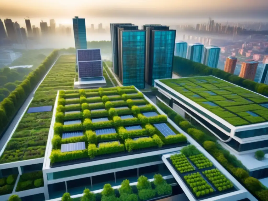 Metrópolis sostenible: arquitectura verde integrada en la naturaleza Vista aérea detallada de una ciudad sostenible integrada con la naturaleza