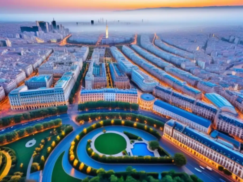 Vibrante ciudad española: historia y modernidad bajo el cielo azul Vista aérea detallada de una ciudad española con arquitectura histórica y rascacielos modernos bajo un cielo azul