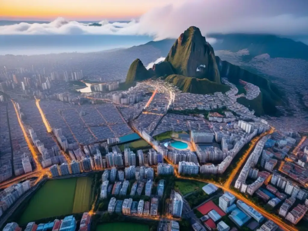 Vibrante ciudad sudamericana: arquitectura diversa y vida urbana en acción Vista aérea detallada de ciudad sudamericana con tendencias demográficas mercado inmobiliario Sudamérica