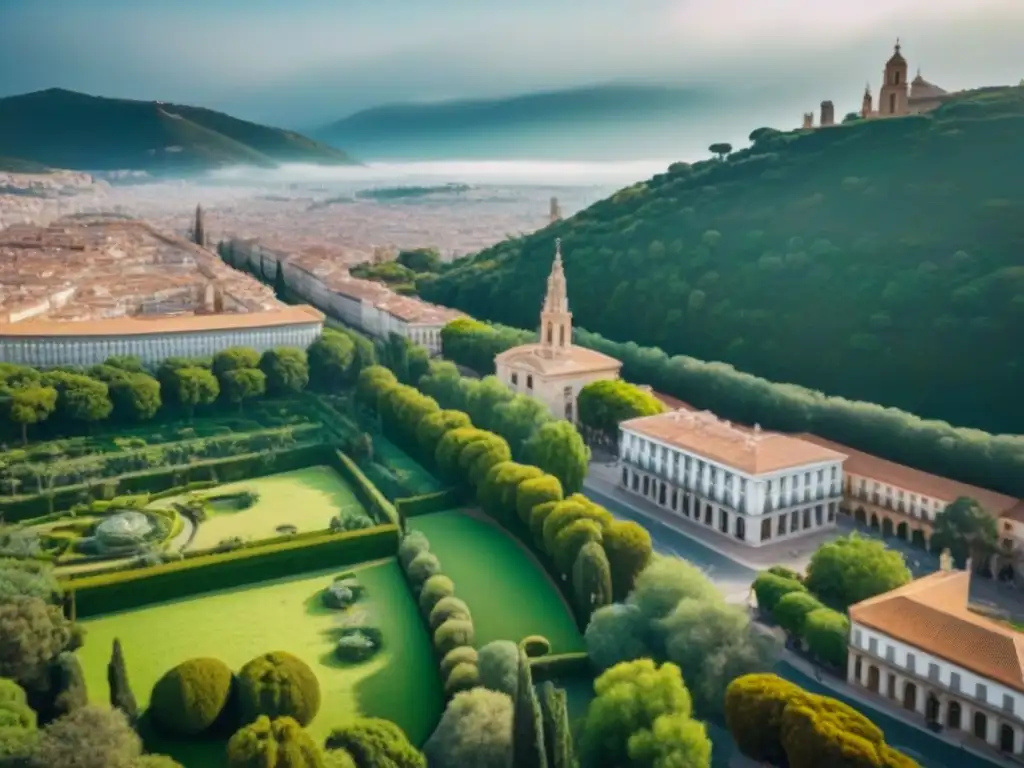 Vibrante panorama urbano en España: fusión de tradición y modernidad Vista aérea detallada de una ciudad en España, con arquitectura moderna y tradicional
