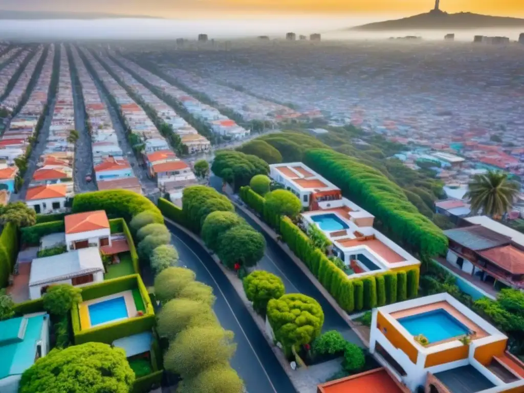 México: Diversidad urbana desde las alturas Vista aérea detallada de una ciudad mexicana, resaltando diversidad de propiedades y la importancia de la ubicación al comprar en México