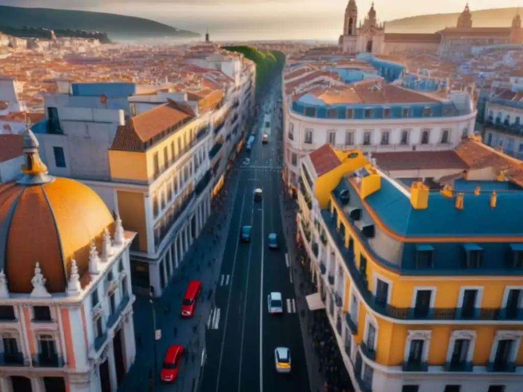 Contraste urbano: ciudad española entre lo tradicional y lo moderno Vista aérea detallada de una ciudad española con mezcla de arquitectura tradicional y moderna