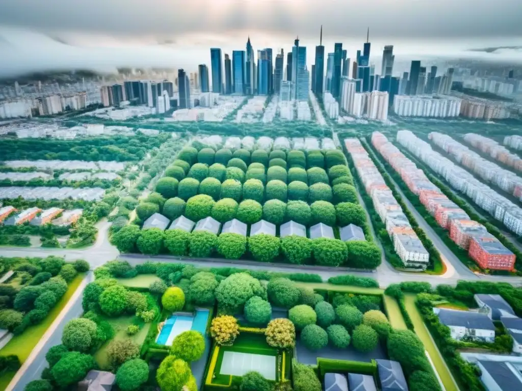 Inversión inmobiliaria: diversidad urbana desde las alturas Vista aérea detallada de una ciudad bulliciosa con diversificación en bienes raíces