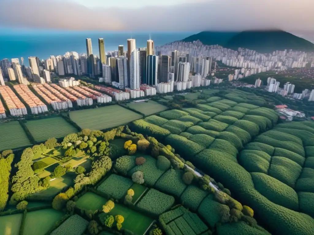 Vista aérea detallada de ciudad sudamericana: rascacielos y tradición Vista aérea detallada de una ciudad en Sudamérica, mezcla de rascacielos y arquitectura tradicional