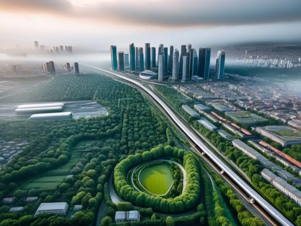 Urbanismo sostenible: armonía entre innovación y tradición Vista aérea detallada que muestra el impacto de los Juegos Olímpicos en el mercado inmobiliario, fusionando modernidad y tradición en la ciudad