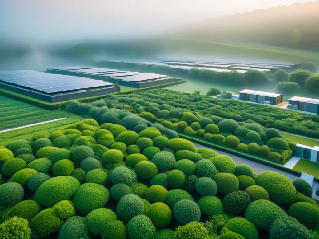 Moderna ciudad ecoamigable con techos verdes Vista aérea de edificaciones sostenibles con techos verdes, integrando beneficios ambientales en la ciudad