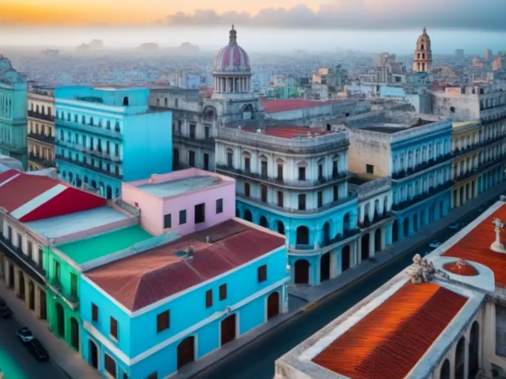 Vibrante ciudad de La Habana: tradición y modernidad Vista aérea de La Habana con edificios históricos y modernos, representando la inversión extranjera en mercado inmobiliario Cuba