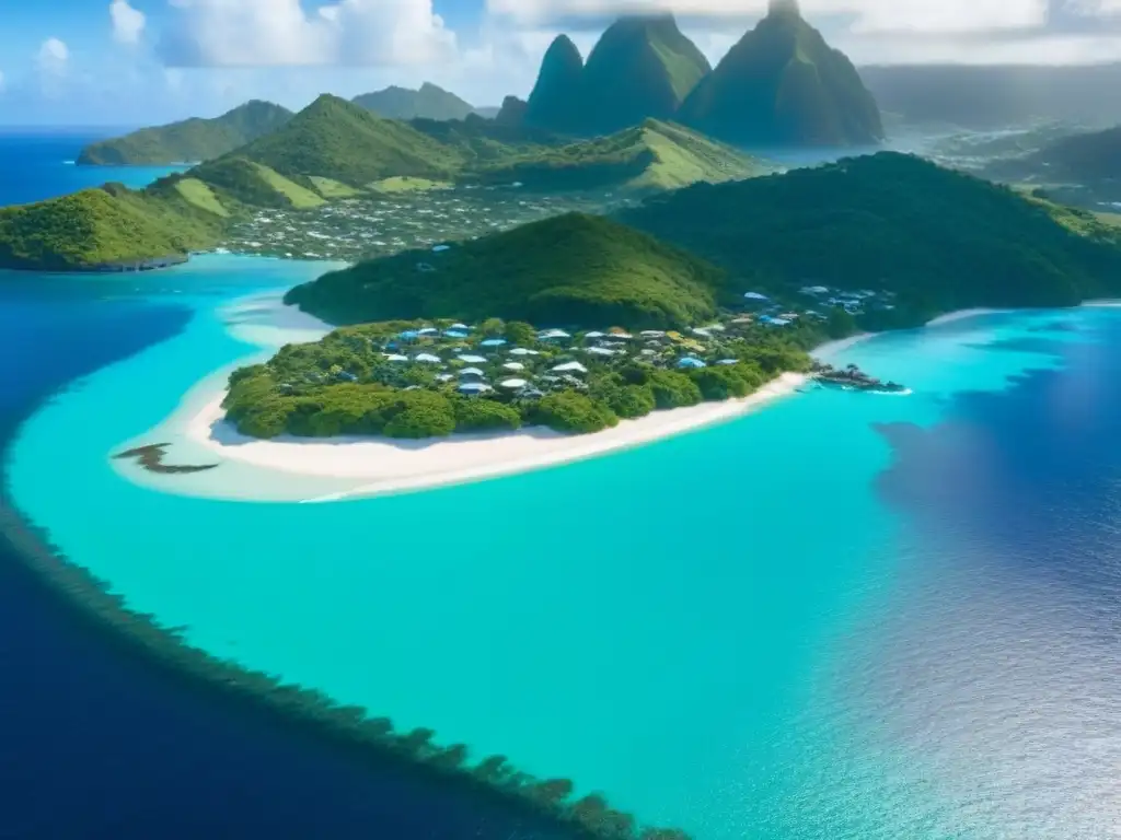 Inversiones de lujo en Saint Vincent: paraísos tropicales y propiedades exclusivas Vista aérea de San Vicente y las Granadinas con propiedades de lujo integradas en el paraíso tropical
