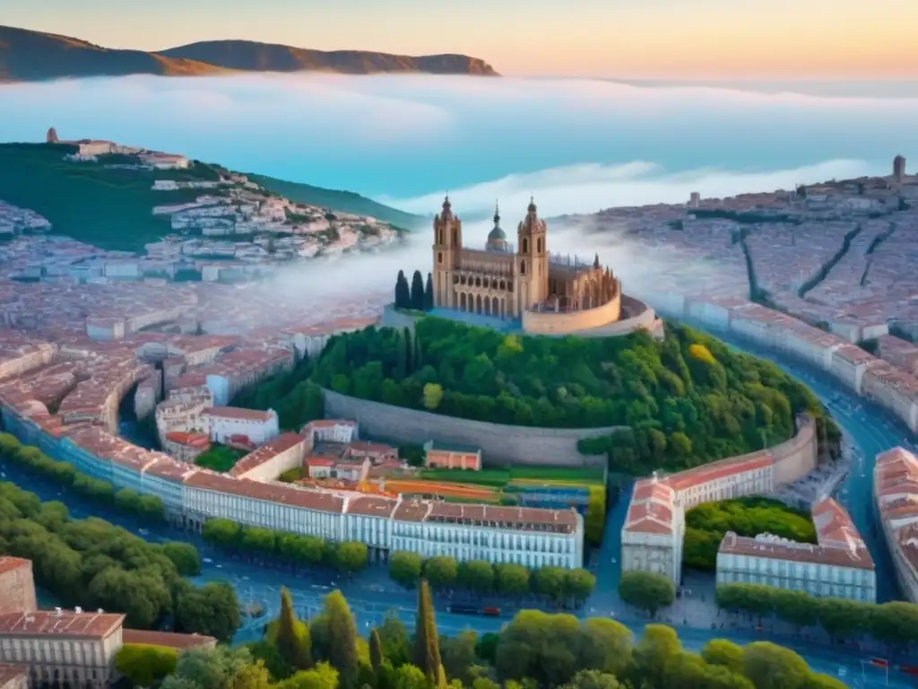 Vista aérea impresionante de ciudad española: arquitectura histórica y moderna Vista aérea impactante de ciudad española con arquitectura histórica y rascacielos modernos, reflejando la evolución precios vivienda España
