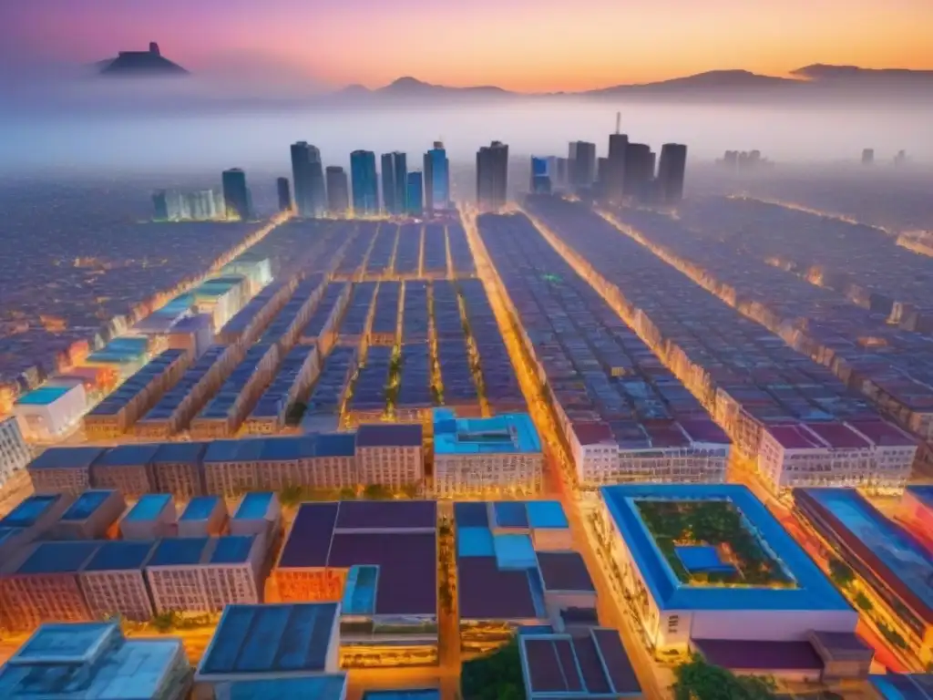 Vibrante mercado inmobiliario en ciudad mexicana Vista aérea impresionante de la bulliciosa ciudad mexicana con rascacielos, calles llenas de gente y vehículos