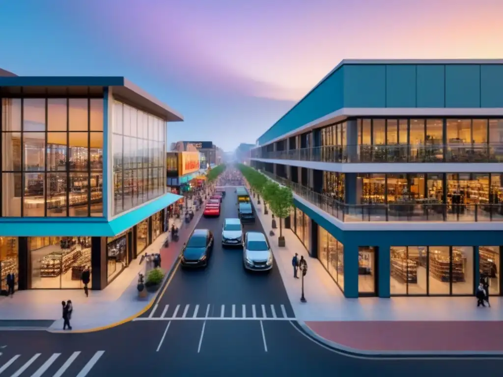 Centro comercial vibrante: arquitectura moderna y energía dinámica Vista aérea impresionante de un centro comercial bullicioso con arquitectura moderna y multitud diversa de compradores