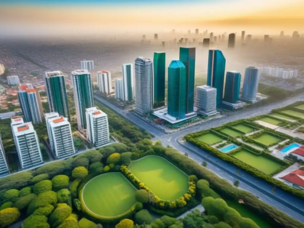 Vista aérea impresionante de la ciudad moderna en México Vista aérea impresionante de la ciudad moderna de México, con rascacielos, parques verdes y vecindarios vibrantes