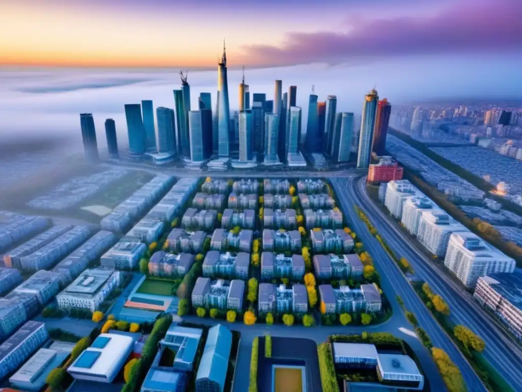 Cityscape moderno: diversidad arquitectónica en real estate Vista aérea impresionante de una ciudad moderna con diversidad arquitectónica