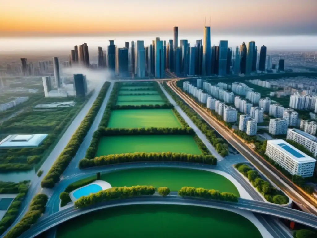 Vista aérea impactante de ciudad vibrante: real estate en crecimiento Vista aérea impresionante de una ciudad vibrante con edificios residenciales y comerciales, simbolizando las diferencias ROI ROE bienes raíces