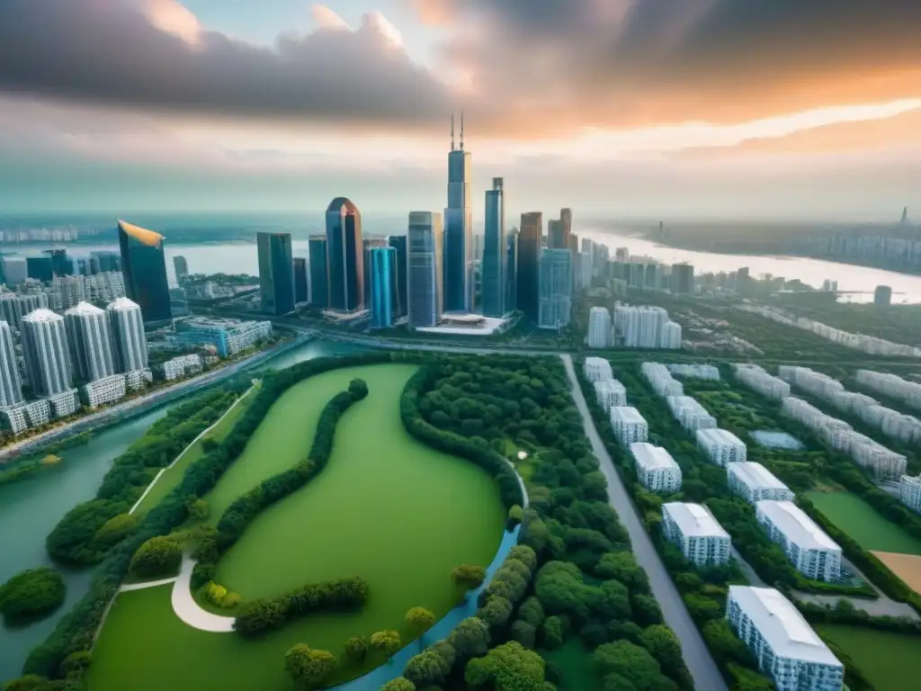 Vibrante ciudad: oportunidades de inversión inmobiliaria Vista aérea impresionante de una ciudad diversa con oportunidades de inversión inmobiliaria diversificada