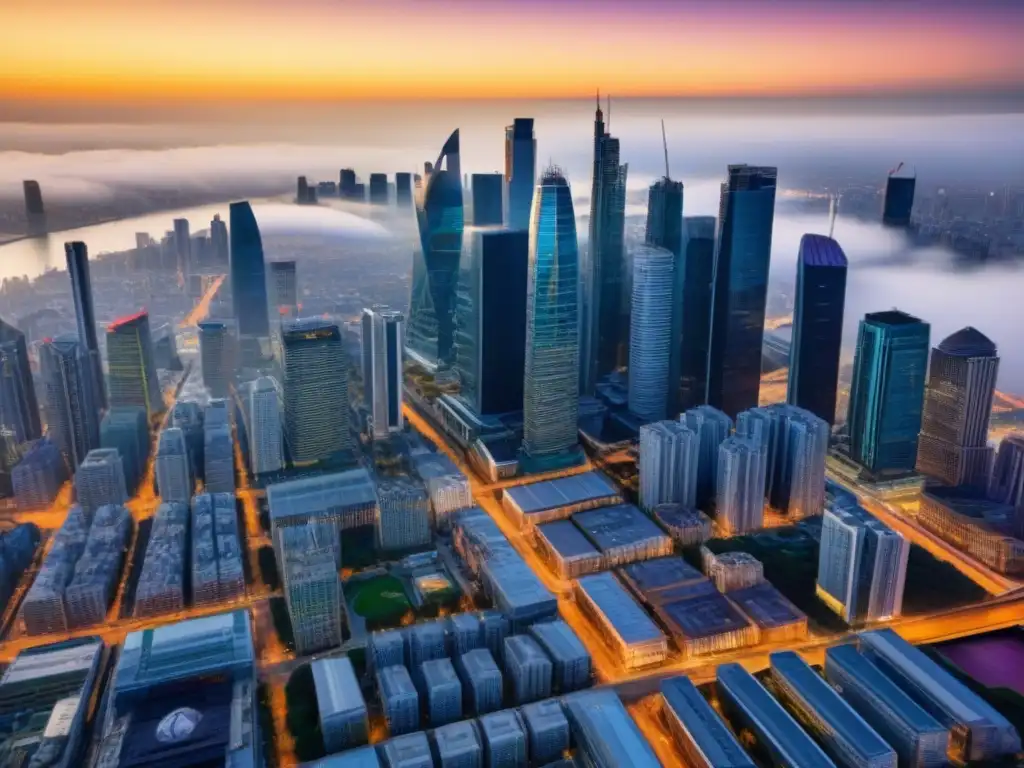 Metrópolis emergente: oportunidades dinámicas en mercados en crecimiento 'Vista aérea impresionante de una ciudad bulliciosa en un mercado emergente, ideal para Inversiones REITs en mercados emergentes'