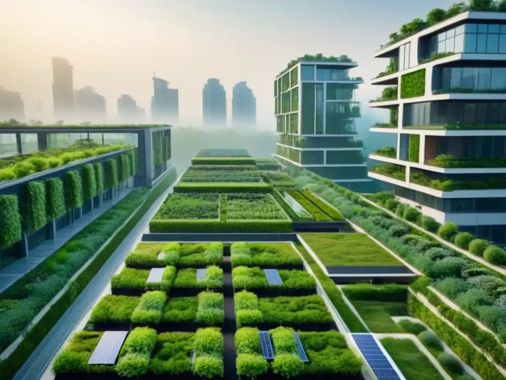 Cityscape verde: armonía entre naturaleza y tecnología Vista aérea impresionante de una ciudad con Infraestructura Verde integrada, simbolizando la armonía entre naturaleza y tecnología