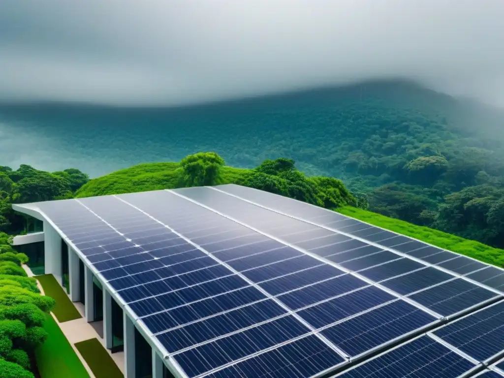 Arquitectura sostenible en armonía con la naturaleza Vista aérea impresionante de complejo de arquitectura sustentable en valorización inmobiliaria rodeado de vegetación exuberante