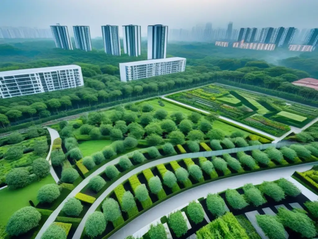 Desarrollo urbano moderno con espacios verdes integrados Vista aérea impresionante de desarrollo urbano moderno con espacios verdes, destacando la Importancia de la Infraestructura Verde