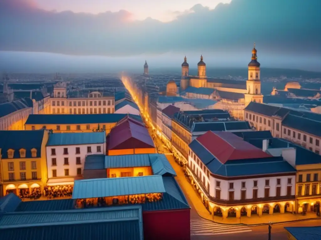 Compra inmuebles en zona histórica: encanto cultural y arquitectura única Vista aérea impresionante de un distrito histórico, con arquitectura preservada, mercados vibrantes y mezcla de edificios antiguos y modernos