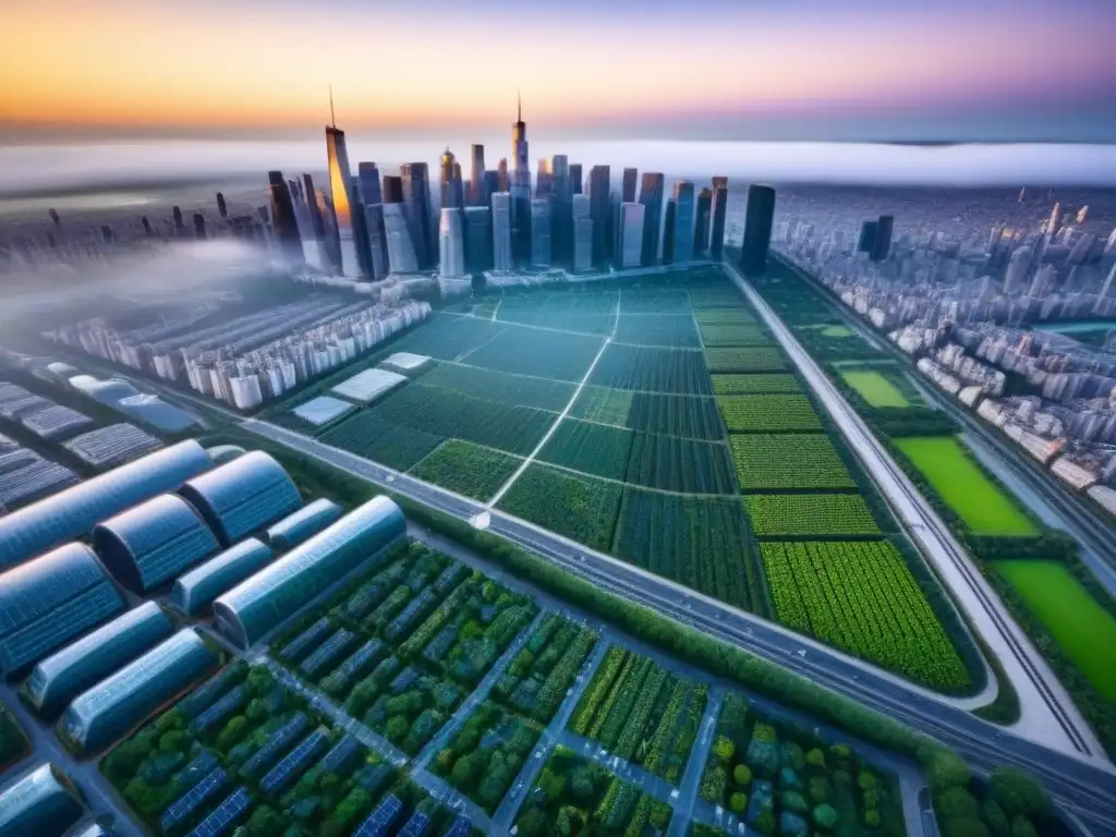 Metrópolis futurista: ciudad sostenible y vibrante en 8k Vista aérea impresionante en 8k de una metrópolis futurista con desarrollo urbano en grandes ciudades