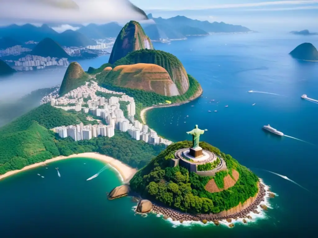 Inversión inmobiliaria en Río de Janeiro: vista aérea impresionante Vista aérea impresionante de Río de Janeiro con el Cristo Redentor y la ciudad, ideal para inversiones inmobiliarias en Brasil
