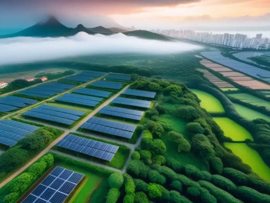 Smart City Laguna: Ciudad sostenible del futuro en Brasil Vista aérea impresionante de Smart City Laguna en Brasil, desarrollo urbano sostenible con tecnología inteligente y comunidad vibrante