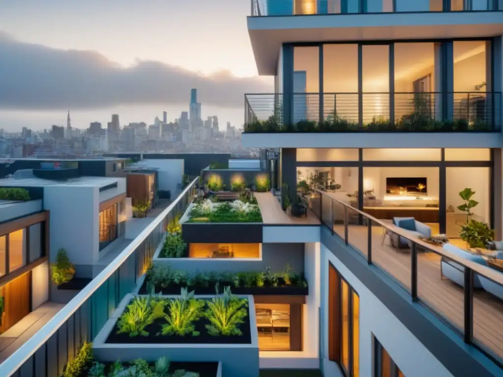 Coliving urbano: innovación y comunidad en la ciudad Vista aérea de un innovador espacio de coliving en la ciudad, con diseño moderno y áreas comunes acogedoras