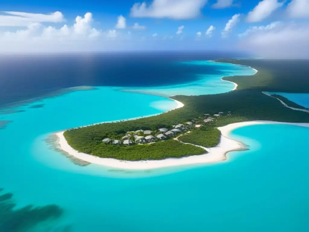 Paraíso caribeño: aguas turquesa y villas de lujo en la costa Vista aérea de lujo en el Caribe: aguas turquesas, playas blancas, villas y resorts