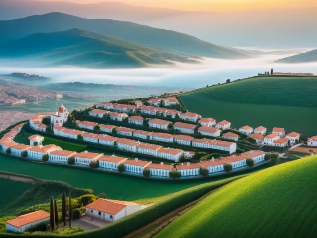 Mercado inmobiliario español: ciudad y campo en armonía Vista aérea del mercado inmobiliario en España con impacto de Brexit en ciudad y campo