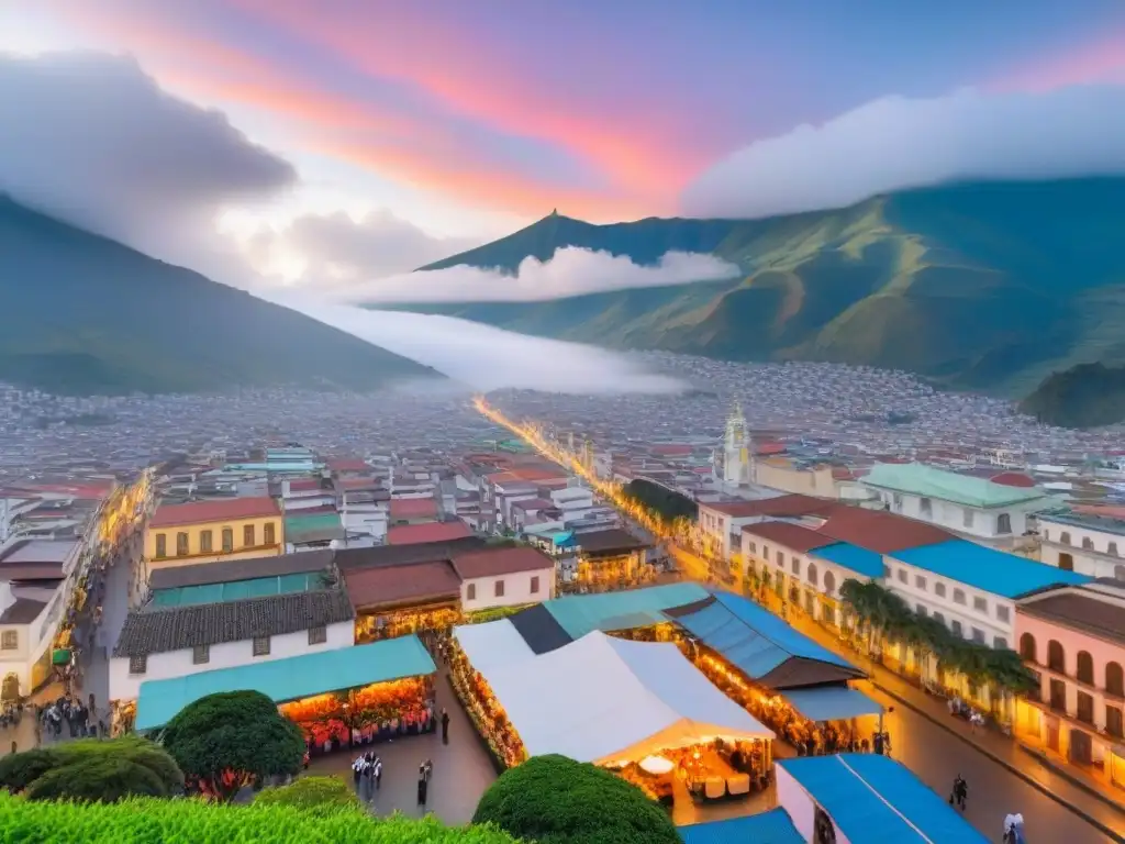 Cityscape vibrante en Ecuador: tradición y modernidad en armonía Vista aérea de la evolución del mercado inmobiliario en Ecuador, fusionando tradición y modernidad en un paisaje urbano vibrante