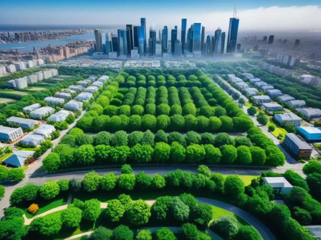 Portafolio inmobiliario diversificado: armonía urbana Vista aérea moderna de una cartera diversa de propiedades inmobiliarias en una ciudad próspera