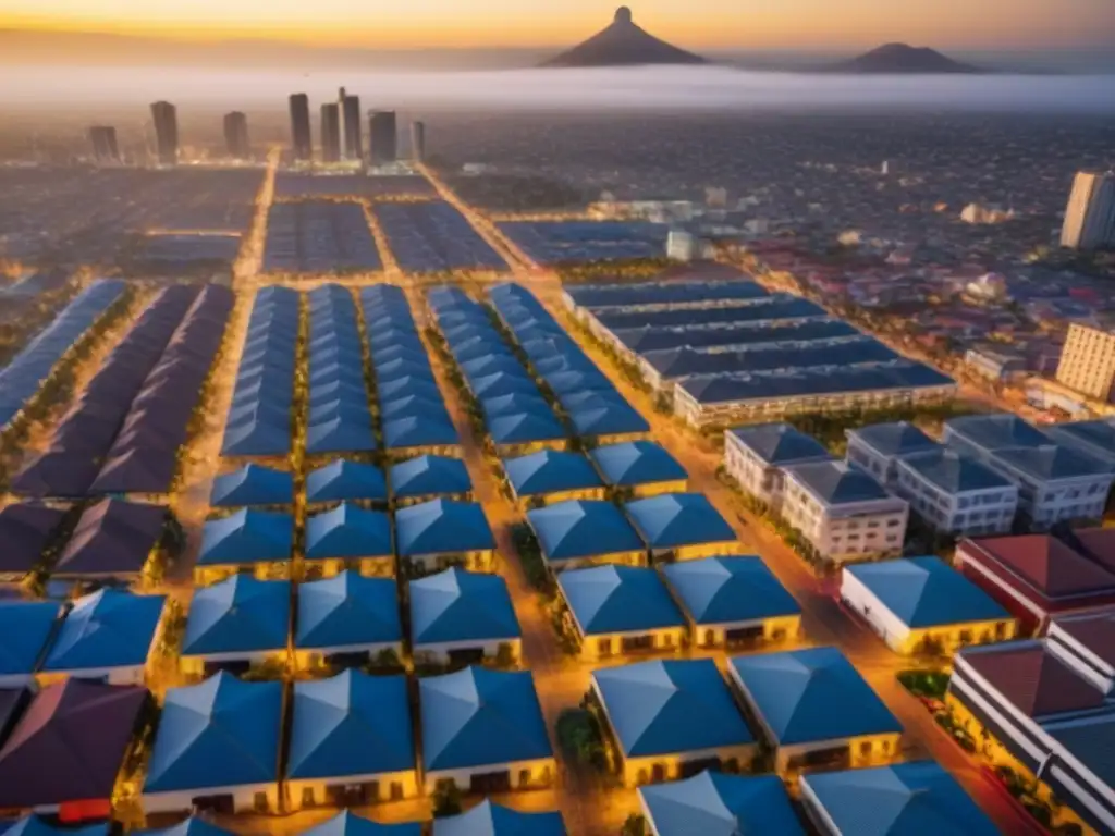 Valuación inmobiliaria en México: Ciudad vibrante y diversa Vista aérea moderna de ciudad mexicana con propiedades comerciales y residenciales, reflejando normativas locales valoración propiedades México