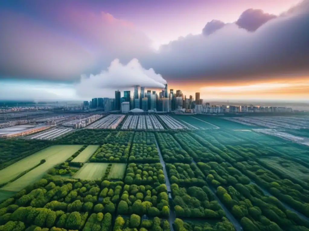 Vista aérea moderna: Evaluación de riesgos ambientales en bienes raíces Vista aérea moderna de la integración de tecnología en la evaluación de riesgo ambiental en bienes raíces, detallando la ciudad