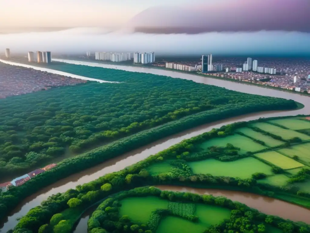 Skyline moderno de Asunción: Oportunidades de inversión Vista aérea de Asunción, capital de Paraguay con modernos edificios y áreas verdes, reflejando oportunidades de inversión en Paraguay