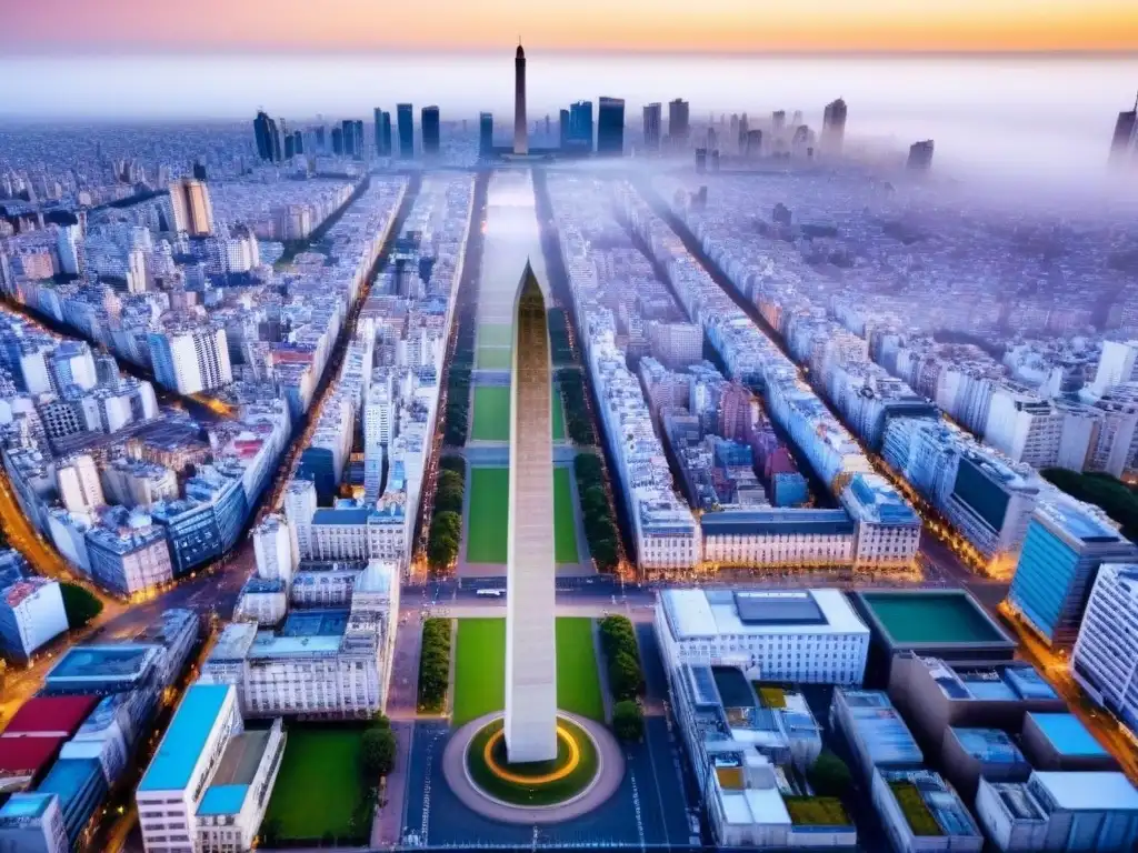 Vibrante skyline de Buenos Aires: Obelisco y rascacielos Vista aérea de Buenos Aires con el Obelisco y rascacielos, reflejando el ajetreo urbano
