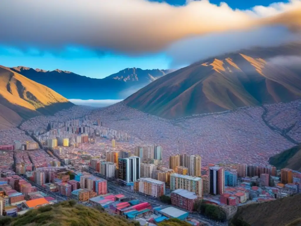 Espléndida vista aérea de La Paz, Bolivia: arquitectura única en los Andes Vista aérea de La Paz, Bolivia, entre montañas andinas, con edificios coloridos que simbolizan las oportunidades del mercado inmobiliario en Bolivia