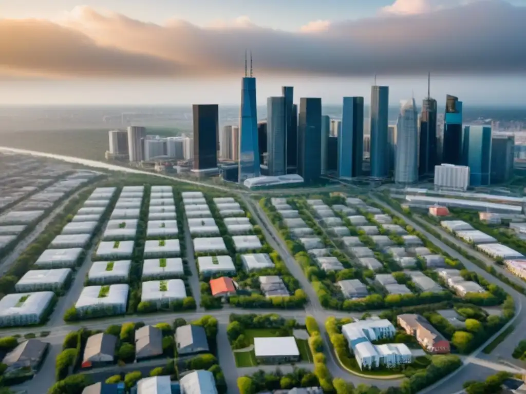 Portafolio inmobiliario diversificado en vibrante ciudad Vista aérea de portafolio inmobiliario diversificado en ciudad vibrante, estrategias para diversificar cartera inmobiliaria