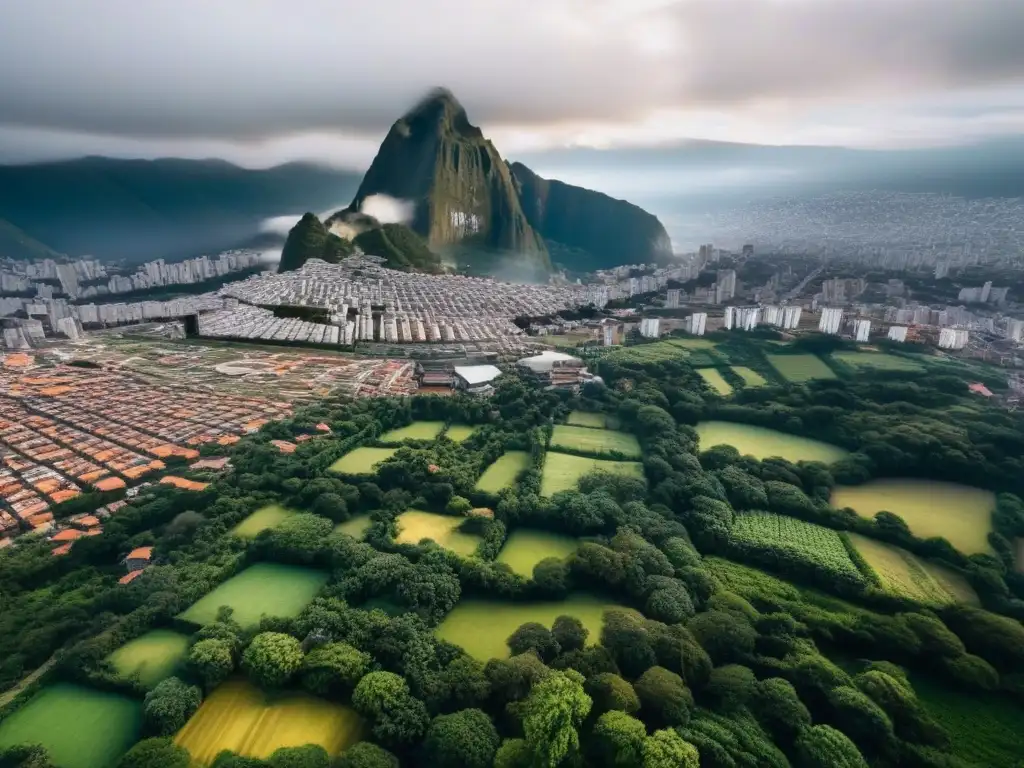 Metrópolis vibrante en Sudamérica: modernidad y oportunidad Vista aérea de una vibrante metrópolis en Sudamérica, con rascacielos modernos y espacios verdes