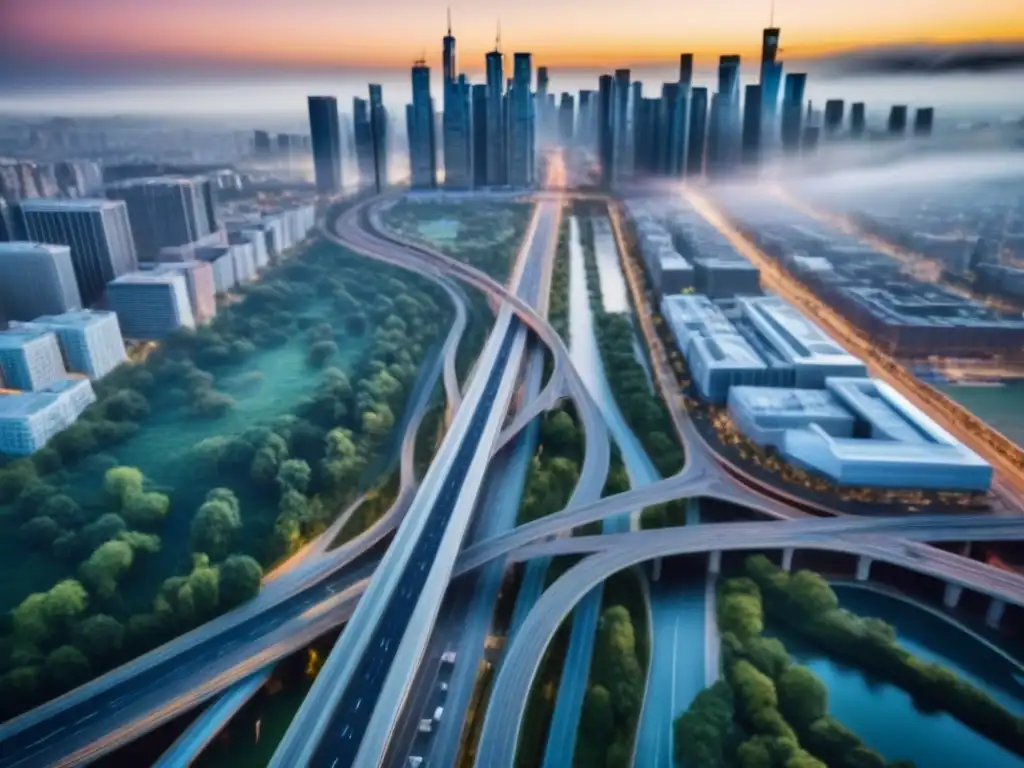 Vista panorámica de autopista urbana en metrópoli Vista de autopistas urbanas y valoración inmobiliaria en la ciudad con rascacielos y edificios residenciales