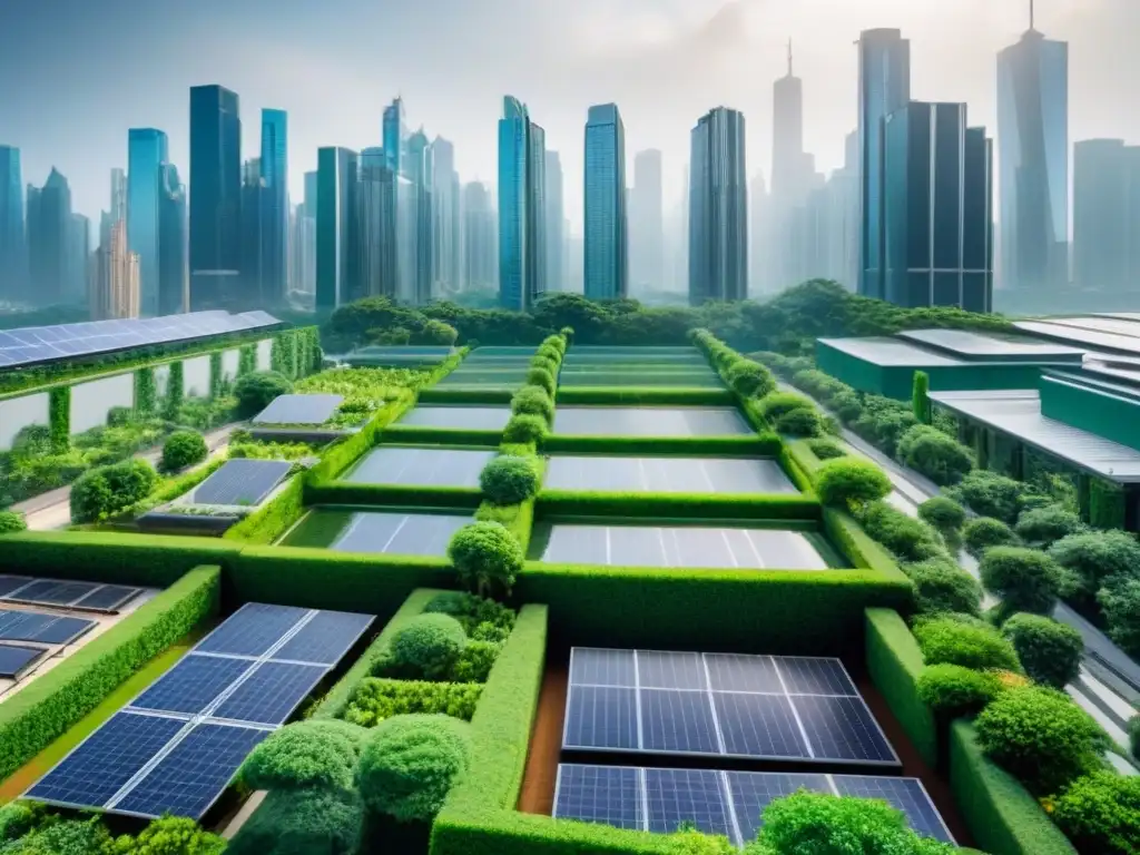 Metrópolis verde: oasis sustentable en la ciudad Vista de la ciudad convertida en oasis verde con financiamiento proyectos infraestructura verde