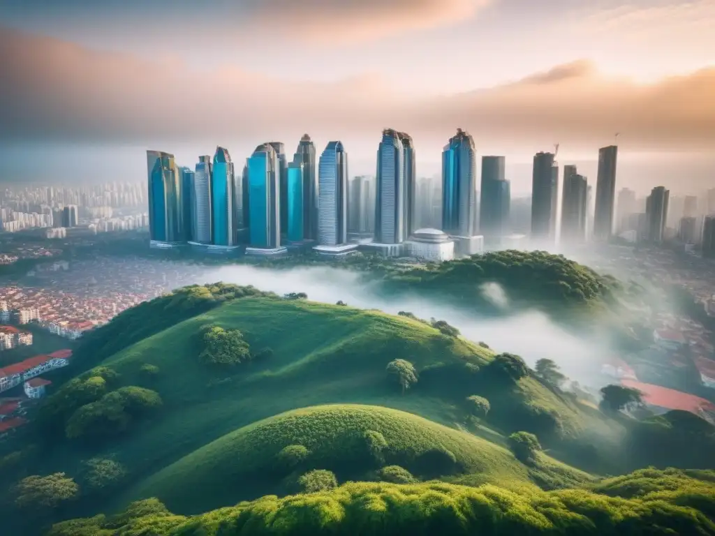 Skyline urbano en auge: lujo y tradición en mercados emergentes Vista de ciudad emergente con propiedades de lujo y arquitectura tradicional