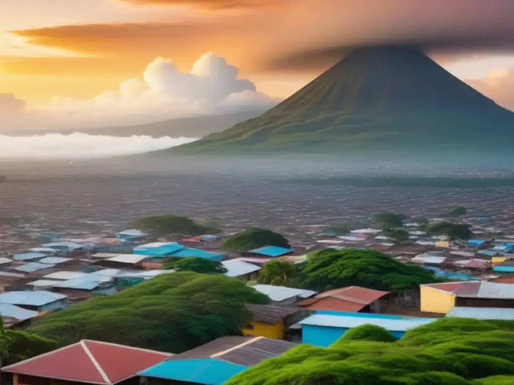 Skyline de Managua al atardecer: crecimiento y arquitectura Vista detallada de Managua, Nicaragua al atardecer, resaltando aspectos legales del sector inmobiliario
