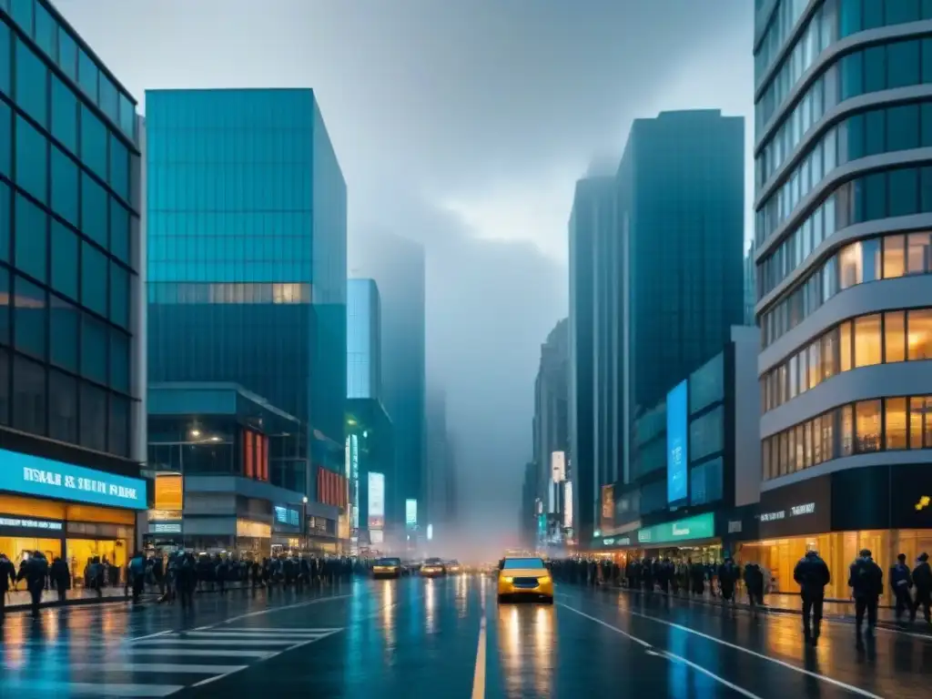Seguridad y Resiliencia: Calle Comercial Protegida por Seguro de Propiedad Vista detallada de calle comercial protegida por seguros propiedades comerciales inversión, frente a tormenta